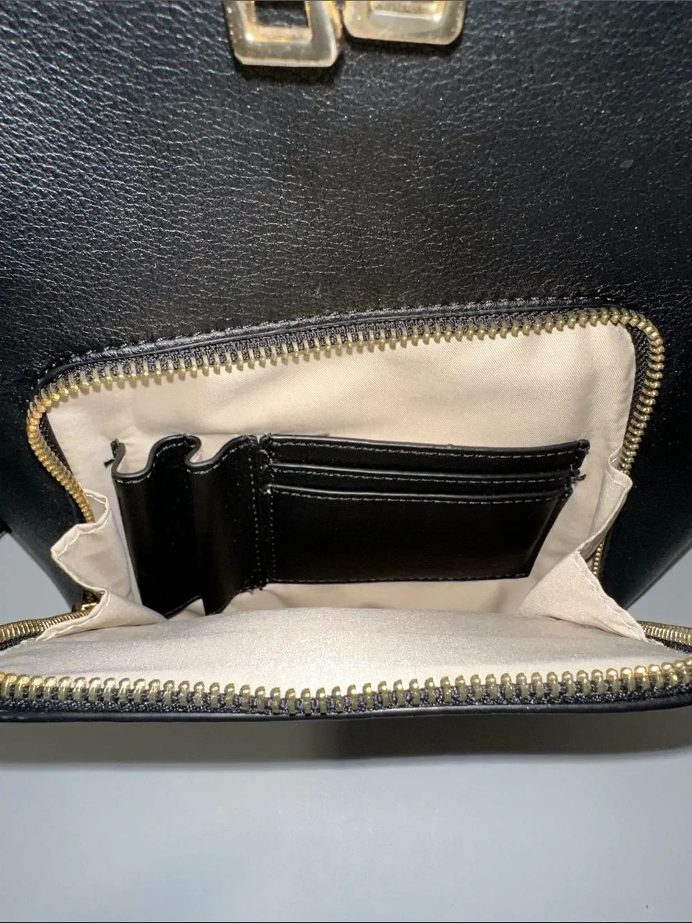 INC Black Gold Tone Hardware Faux Leather Mini Backpack
